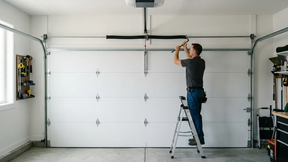 Summit Premium Services technician repairing a residential garage door in the GTA
